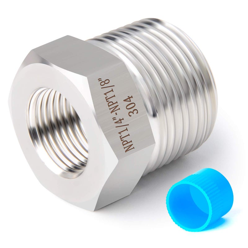 TAISHER 2PCS Forging of 304 Stainless Steel Reducer Hex Bushing, 1/4" Male NPT to 1/8" Female NPT, Reducing Forging Pipe Adapter Fitting - Image 2